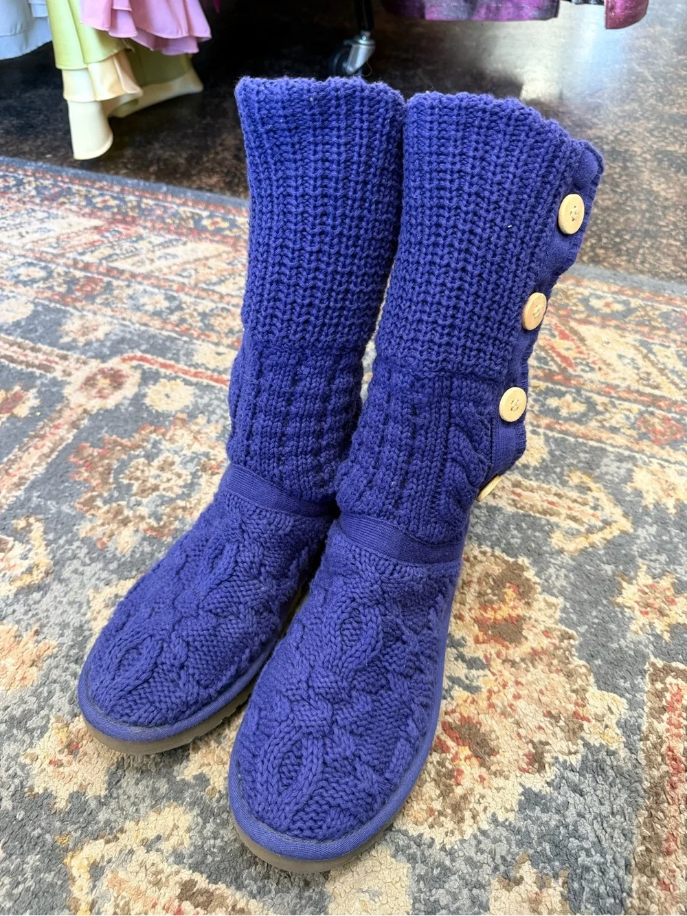 UGG Cardy Knit Button Boots Indigo Purple Women’s 7